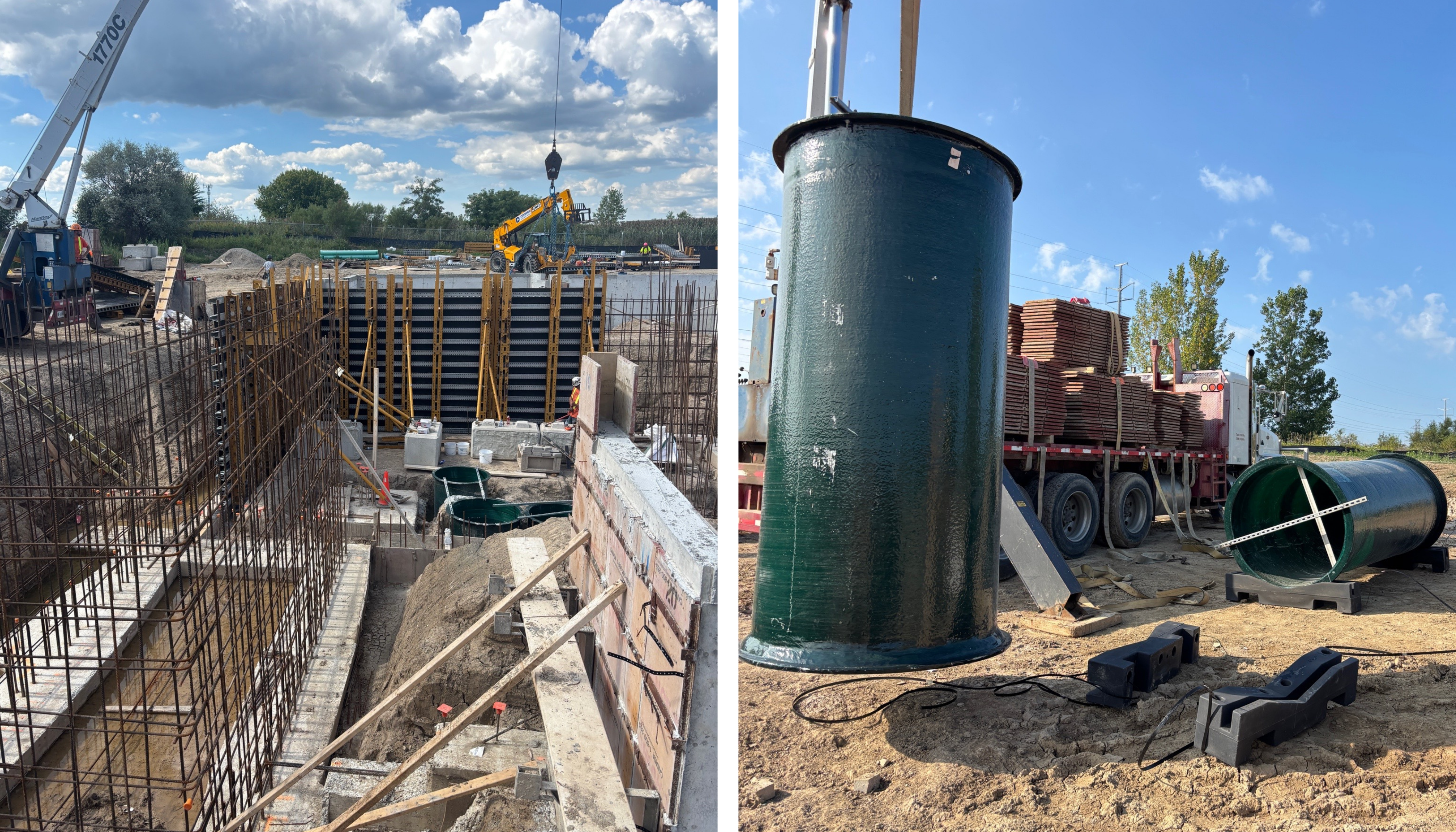 Two side-by-side images showing construction progress on the new County building