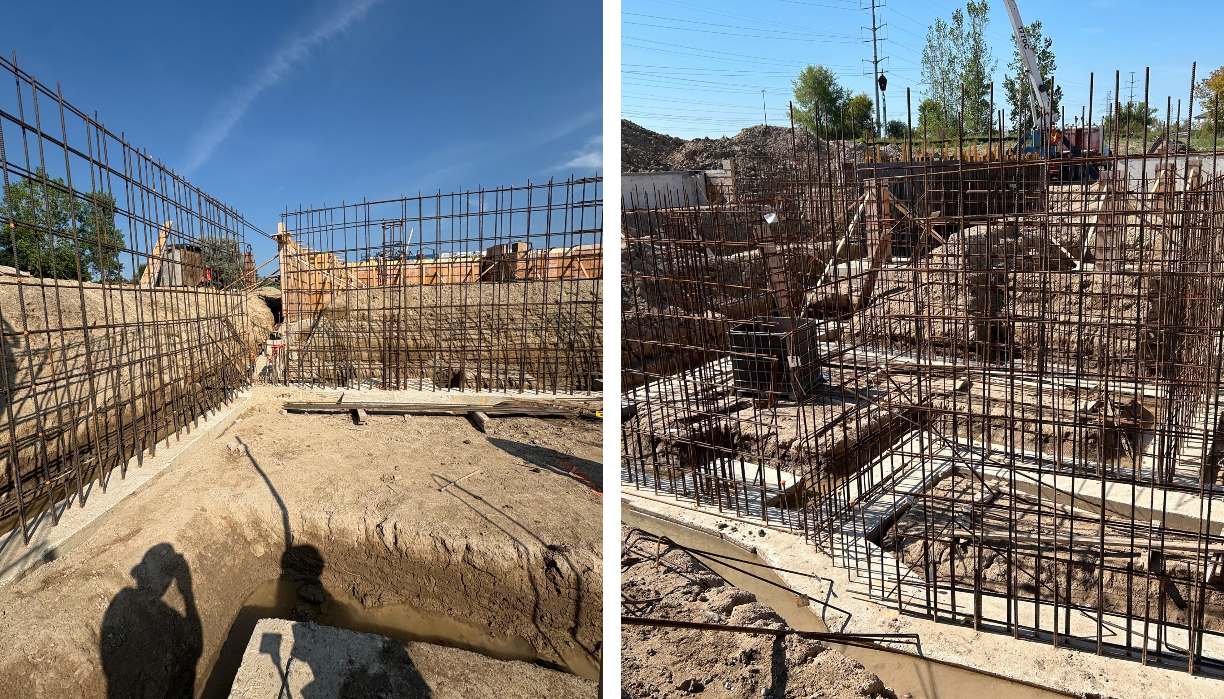 Two side-by-side images showing construction progress on the new County building