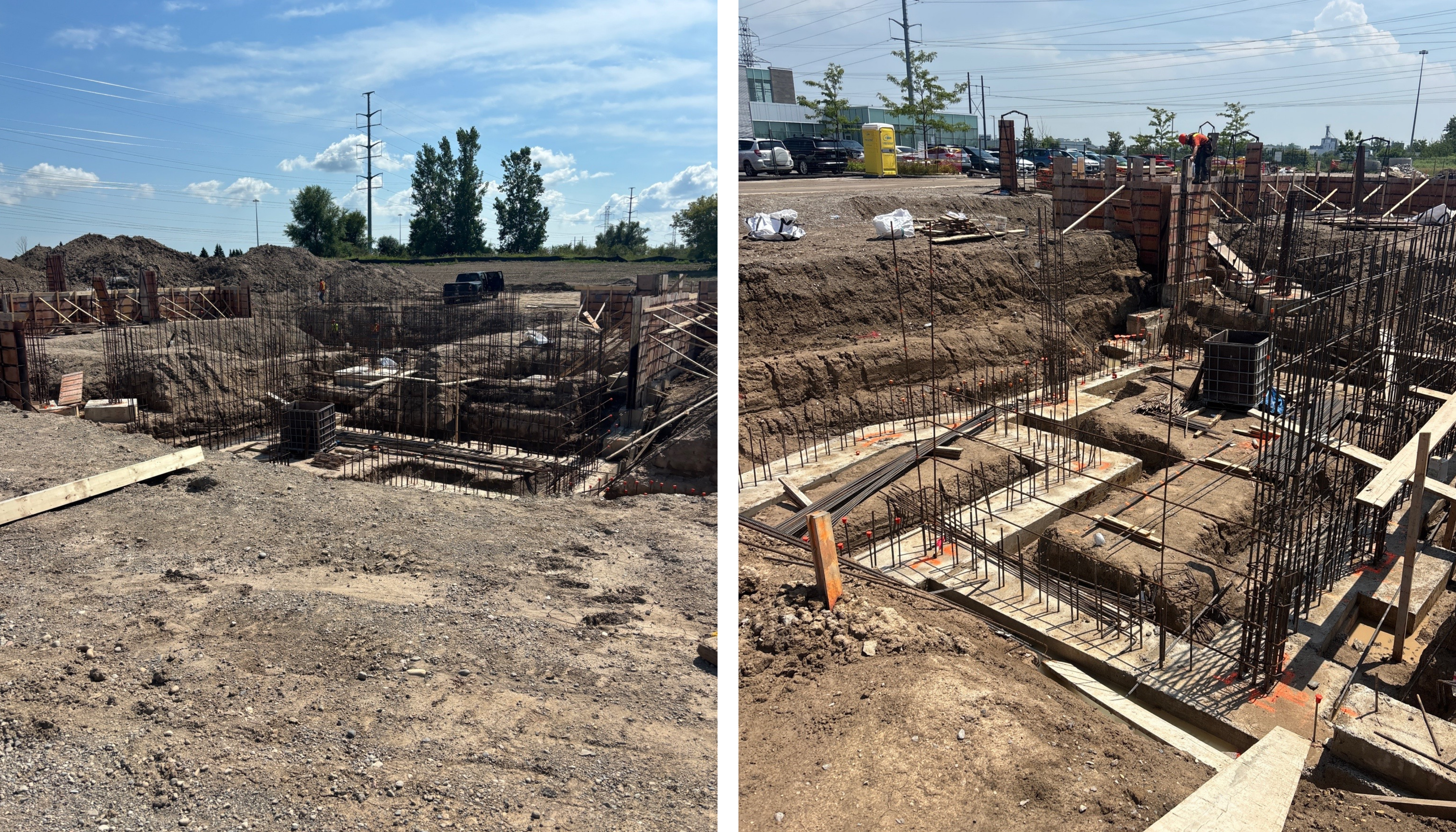 Side-by-side images of the construction site