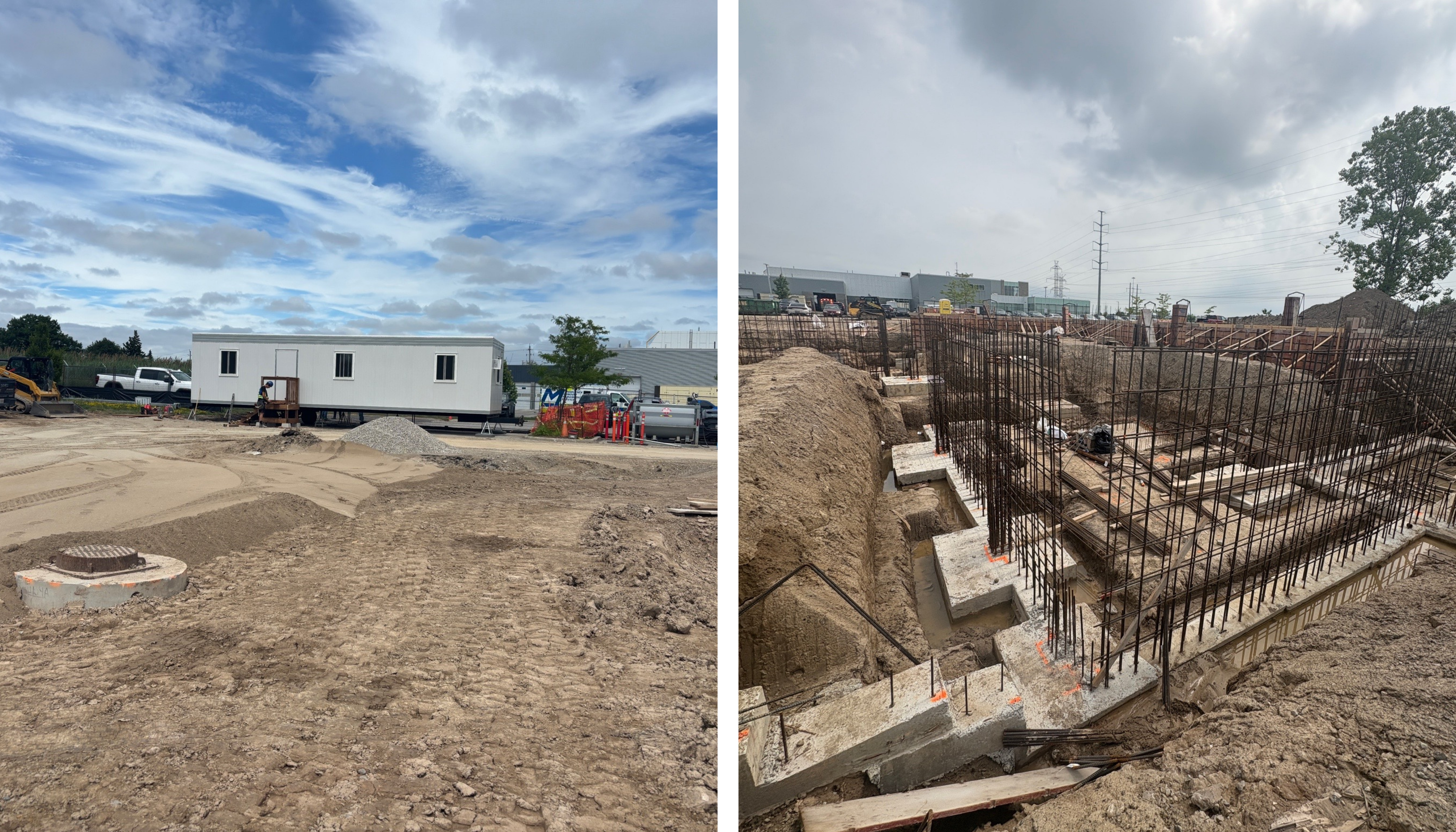 Side-by-side images of the construction site