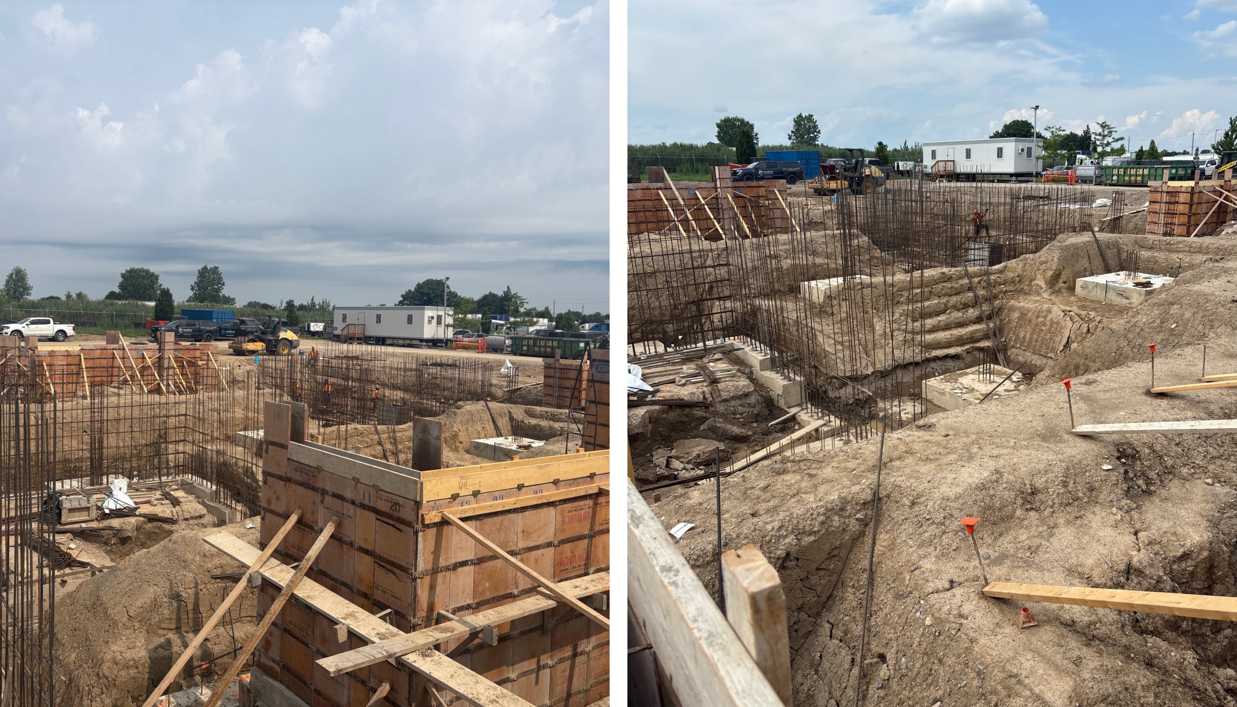 Side-by-side images of the construction site