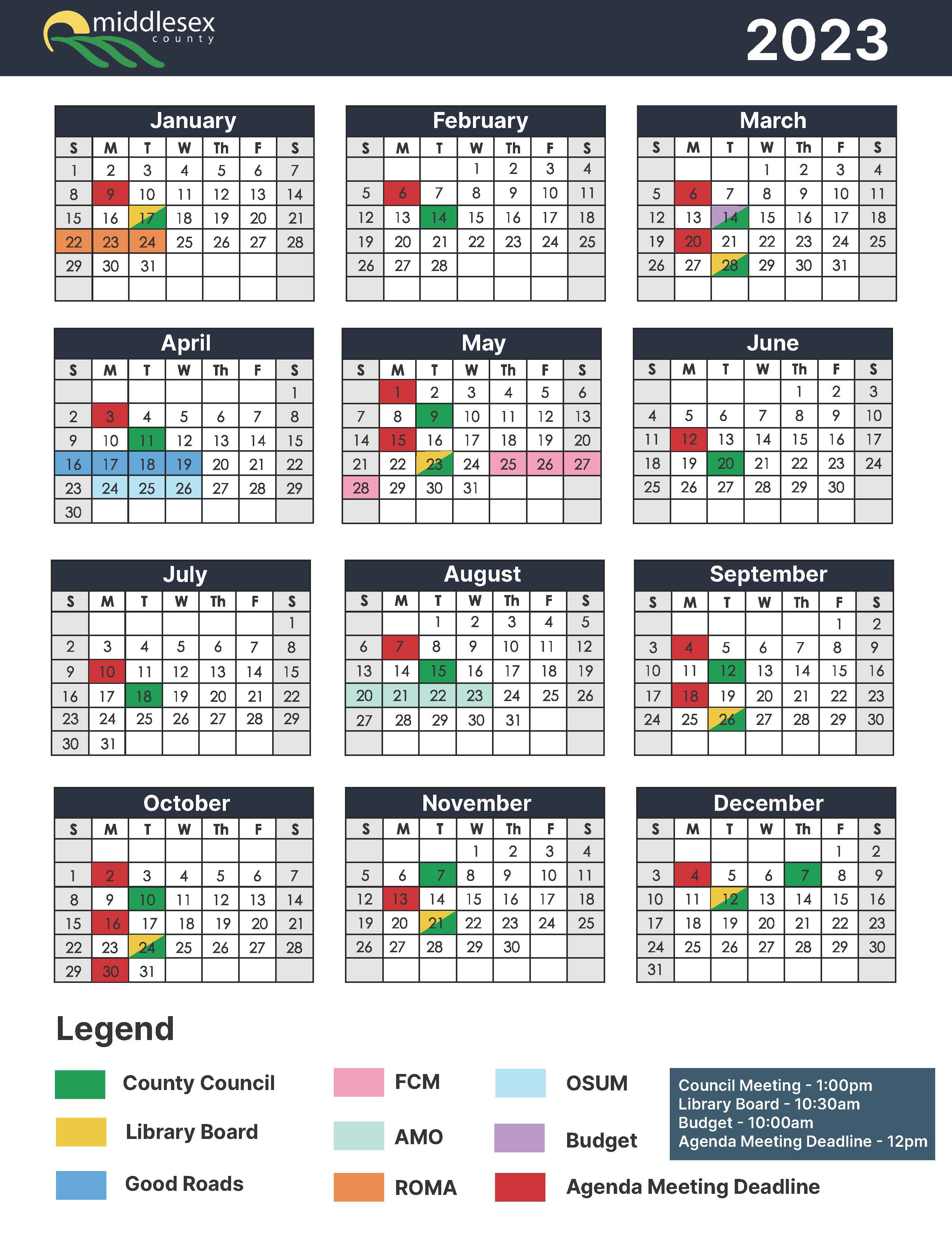 2023 Council Calendar
