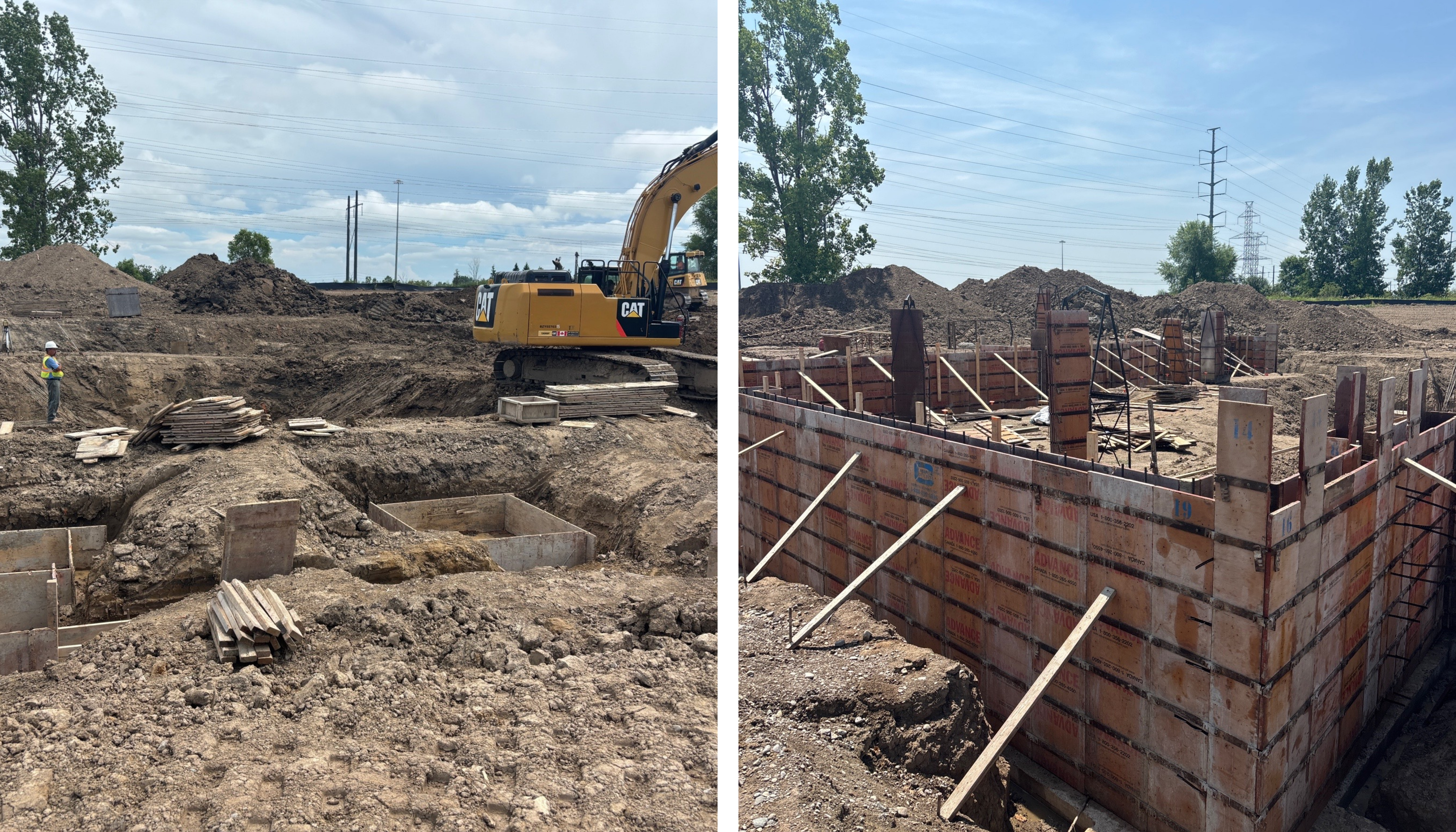 Side-by-side images of the construction site