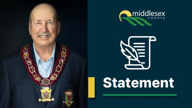 Photo of Warden Brian Ropp next to a graphic of a scroll, the Middlesex County Logo and the word "Statement."