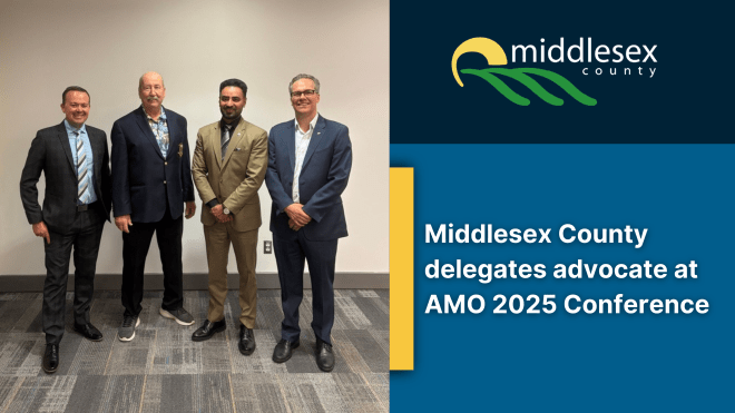 Middlesex County delegates with text reading, "Middlesex County delegates advocate at AMO 2025 Conference"