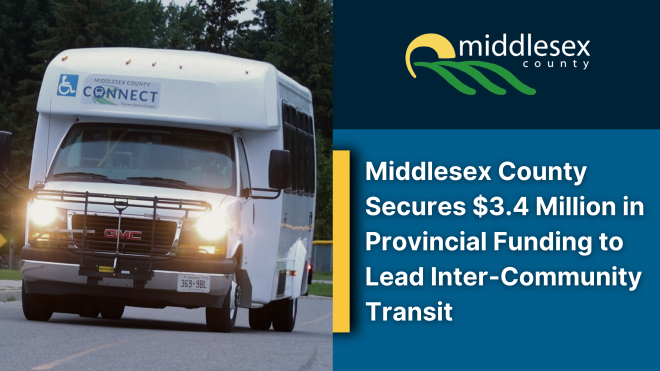 Image of Inter-Community Transit bus with media release headline and county logo