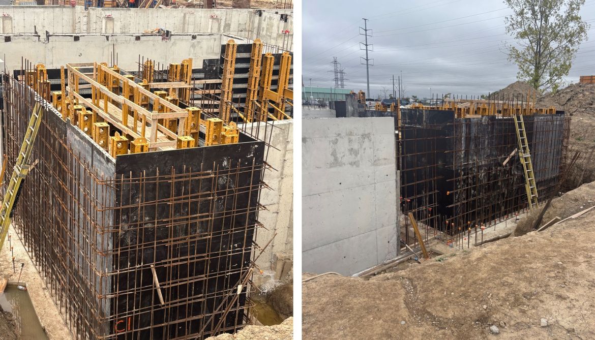Side-by-side images of the construction site