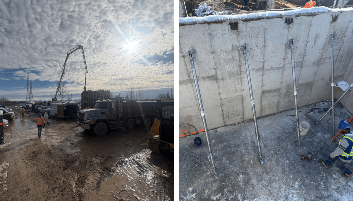 Side-by-side images of construction site