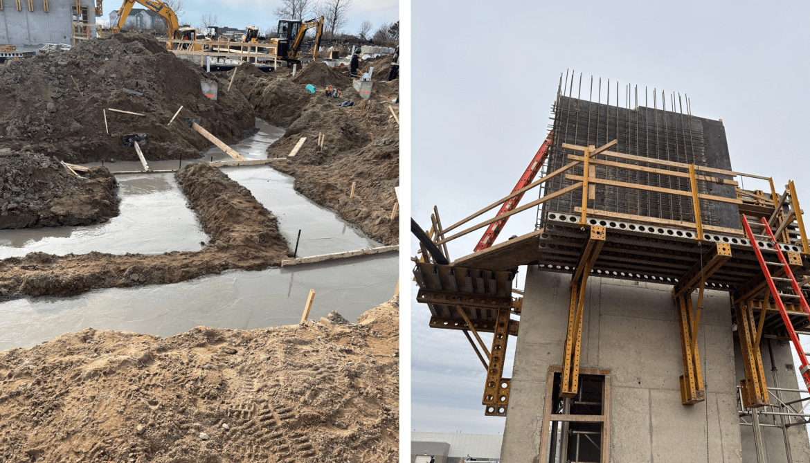 Side-by-side images of construction site