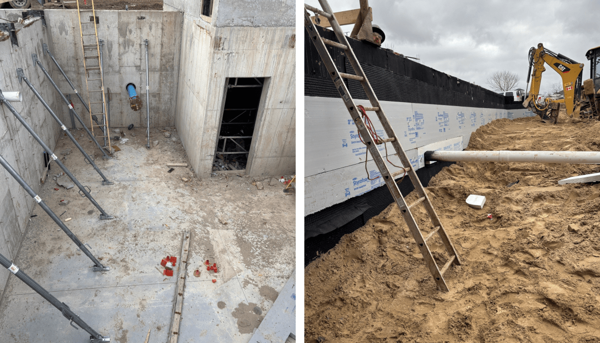 Side-by-side images of construction site
