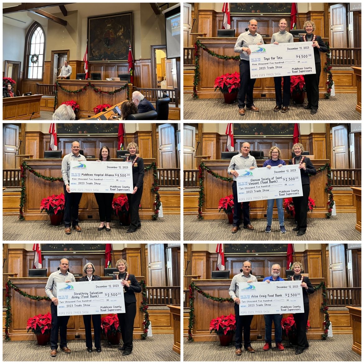 Charities receiving donation cheques 