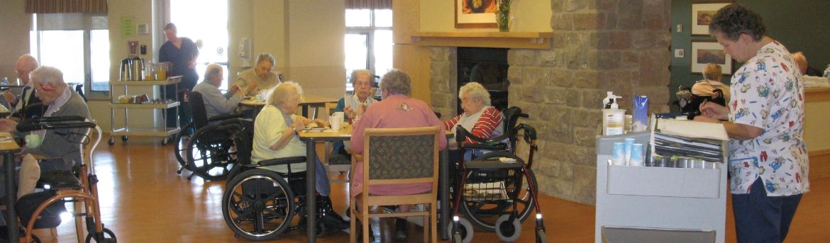 Residents and nurse in Strathmere Lodge