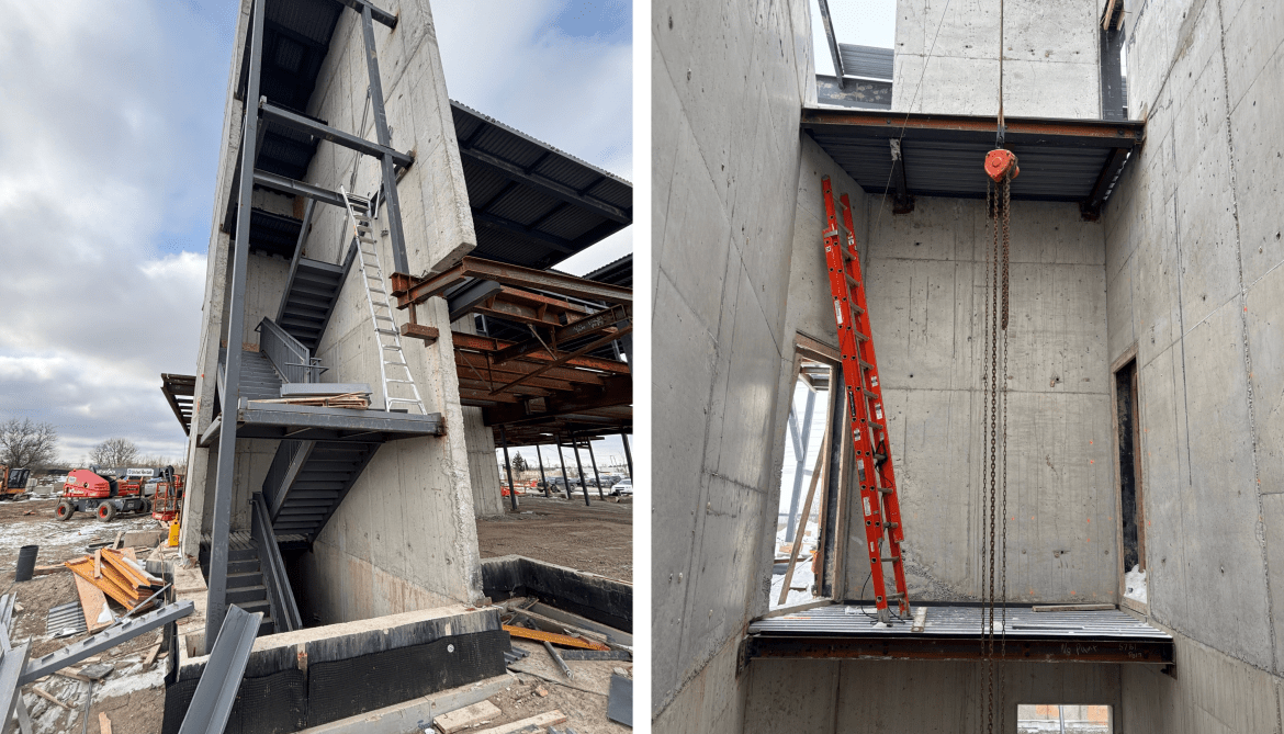 Side by side photos of a construction site.