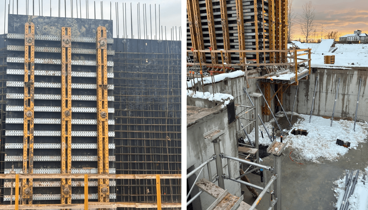 Side-by-side images of the construction site