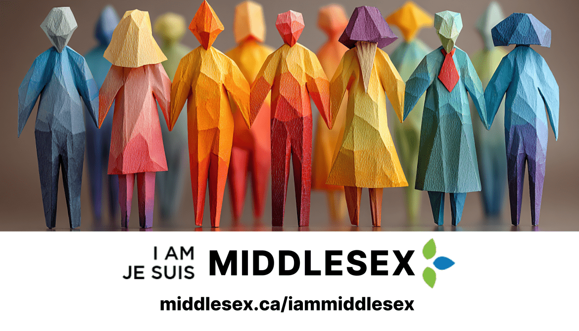 Image of colourful origami people standing hand-in-hand